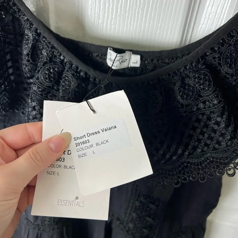 Charo Ruiz Ibiza Black Off Shoulder Lace Layered Asymmetric Vaiana Dress L - Picture 12 of 12